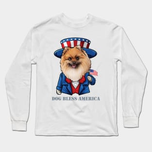 Pomeranian Dog Bless America Long Sleeve T-Shirt